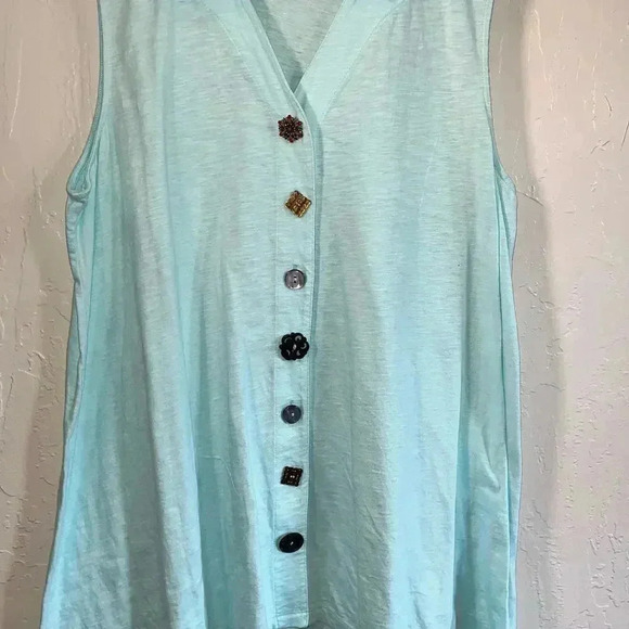 Soft Surroundings Danielle Turquoise Sleeveless Mismatch Button Tank Top Large - Picture 4 of 6
